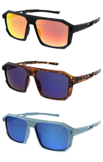 Futuristic Frame Textured Cutout Arm Mirrored Lens Geometric Aviator Wholesale Sunglasses