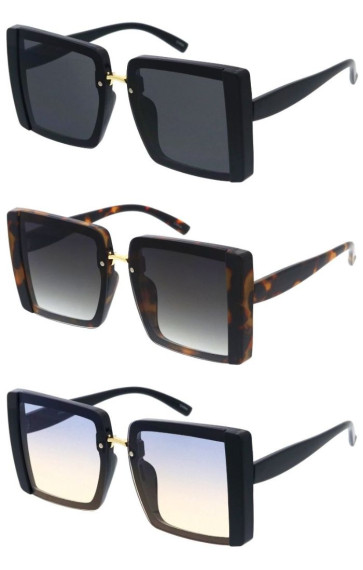 Oversized Semi Rimless Back Frame Chunky Sided Square Wholesale Sunglasses
