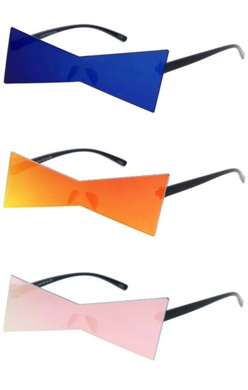Costume Party Slanted Bow Tie Mirrored Lens Lightning Bolt Geometric Novelty Wholesale Sunglasses