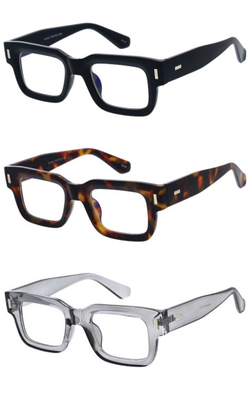 Retro Thick Rimmed Beveled Square Horn Rimmed Clear Lens Blue Light Filter Glasses