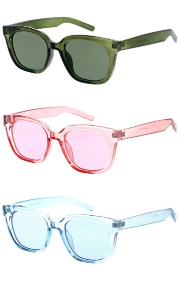Crystal Translucent Color Pop Thick Frame Square Horn Rimmed Wholesale Sunglasses
