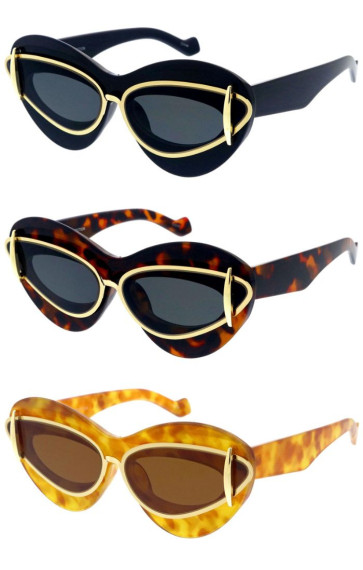 Chunky Lifted Floating Metal Frame Lens Rounded Cat Eye Wholesale Sunglasses