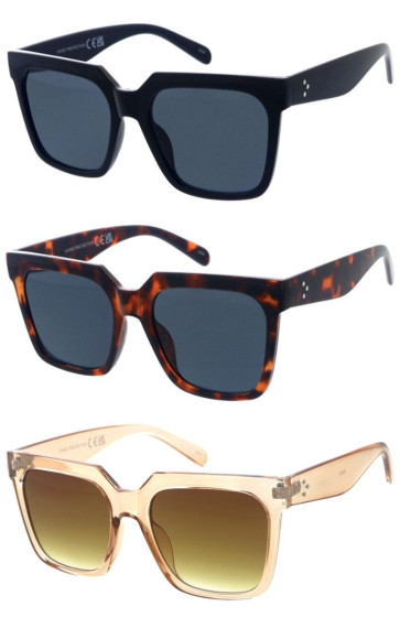 Bold Large Thick Rimmed Triple Metal Accent Geometric Square Horn Rimmed Wholesale Sunglasses