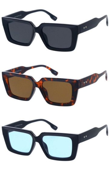 Chic Thick Rimmed Metal Temple Accent Rectangular Horn Rimmed Square Wholesale Sunglasses