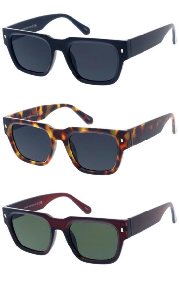 Bold Medium Thick Rimmed Metal Accent Rectangular Square Horn Rimmed Wholesale Sunglasses