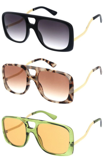 Color Pop Oversized Plastic Frame Large Metal Arm Aviator Wholesale Sunglasses