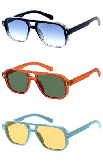 Retro Color Pop Thick Plastic Frame Square Geometric Aviator Wholesale Sunglasses