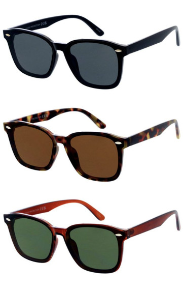 Classic Flat Lens Semi Back Frame Metal Accent Square Wholesale Sunglasses