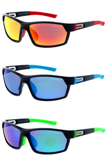 Two Tone Frame Cutout Arm Mirrored Lens Square Active Lifestyle Sports Wholesale Sunglasses