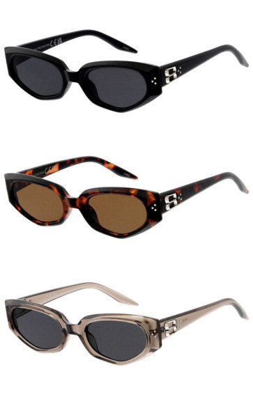 Retro Bevelled Plastic Thick Rimmed Metal Accent Oval Cat Eye Geometric Wholesale Sunglasses