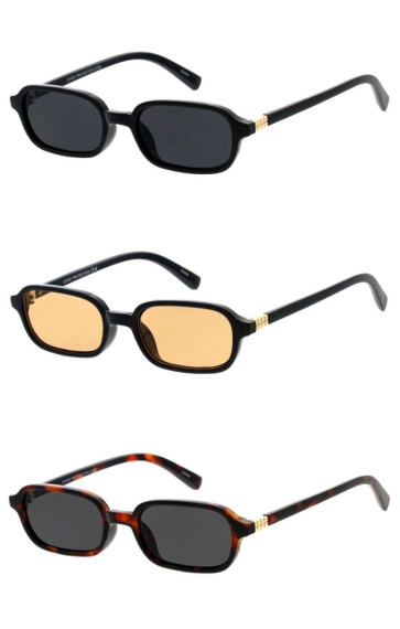 Retro Frame Metal Arm Accent Neutral Lens Rectangular Square Wholesale Sunglasses