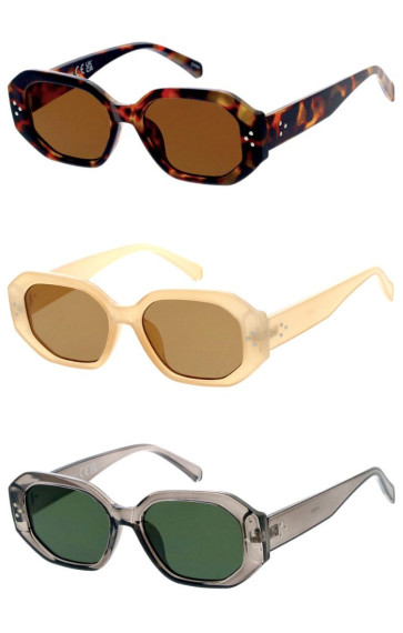 Retro Thick Rimmed Neutral Lens Metal Temple Accent Heptagon Geometric Wholesale Sunglasses