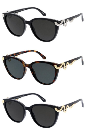 Luxe Serpentine Neutral Lens Snake Metal Detail Rounded Square Cat Eye Wholesale Sunglasses