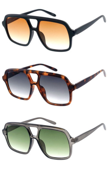 Retro Two Tone Lens Thick Rimmed Crossbar Square Geometric Aviator Wholesale Sunglasses