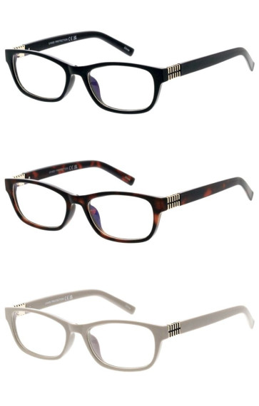 Small Slim Classic Clear Lens Metal Accent Rectangular Square Horn Rimmed Blue Light Filter Wholesale Sunglasses