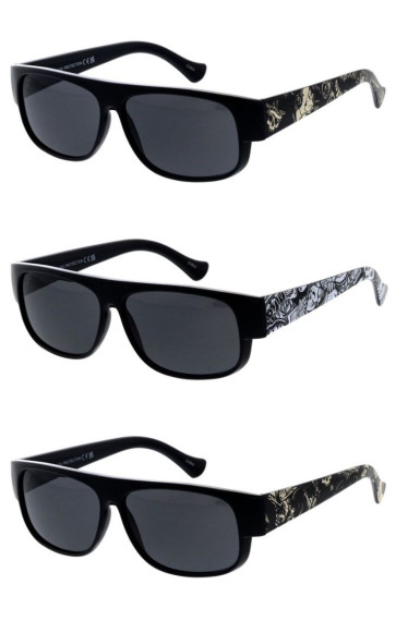 Mens Fashion Flat Top Thick Rimmed Grafitti Art Pattern Arm Square Aviator Wholesale Sunglasses