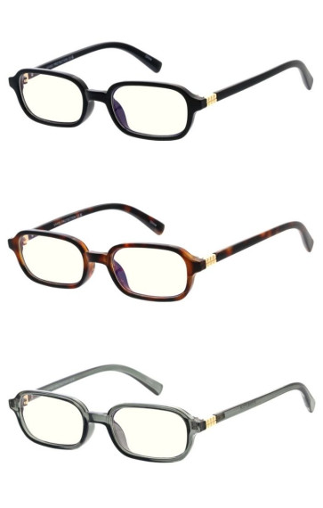 Retro Frame Metal Arm Accent Clear Lens Rectangular Square Blue Light Filter Wholesale Sunglasses