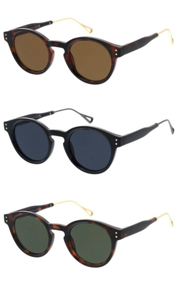 Vintage Style Semi Metal Arm Beveled P3 Keyhole Frame Round Wholesale Sunglasses