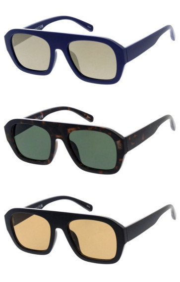 Retro Flat Top Thick Rimmed Neutral Lens Square Geometric Aviator Wholesale Sunglasses