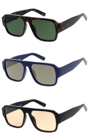 Flat Top Retro Plastic Frame Neutral Lens Square Geometric Aviator Wholesale Sunglasses