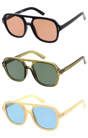 Medium Plastic Frame Fashion Crossbar Rounded Square Aviator Wholesale Sunglasses