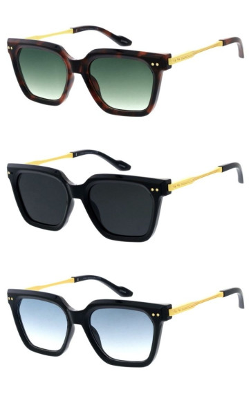 Beveled Thick Rimmed Gold Accent Arm Square Butterfly Geometric Wholesale Sunglasses