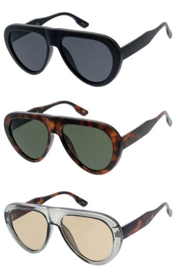 Oversized Retro Neutral Lens Thick Rimmed Triangular Geometric Aviator Wholesale Sunglasses