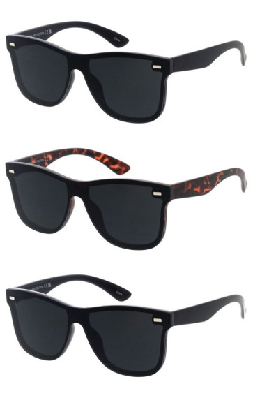 Classic Back Frame Neutral Monolens Shield Square Horn Rimmed Wholesale Sunglasses