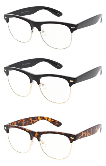 1950's Vintage Inspired Retro Half Frame Horned Rim Blue Light Filter Clear Lens Wholesale Sunglasses