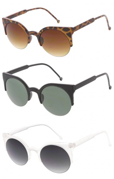 Women's Vintage Inspired Half Frame Round Cat Eye Wholesale Sunglasses
