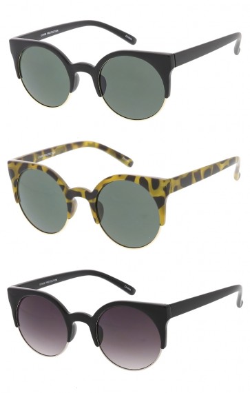 Round Medium Half Frame Cat Eye Wholesale Sunglasses