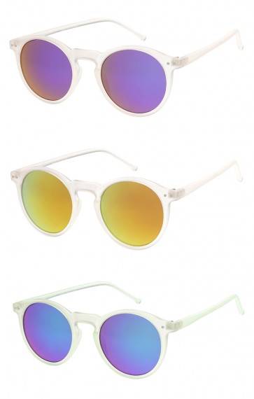 Trendy Retro Frosted Mirror Round Lens Wholesale Sunglasses