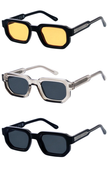 Thick Rimmed Retro Metal Detail Bevelled Square Geometric Horn Rimmed Wholesale Sunglasses