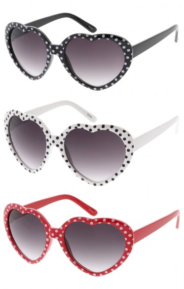 Kids Classic Heart Shaped Sunglasses w/ Polka Dots Wholesale