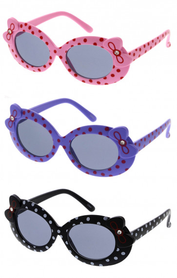 Kids Rhinestones Bow Accented Round Wholesale Sunglasses 40mm