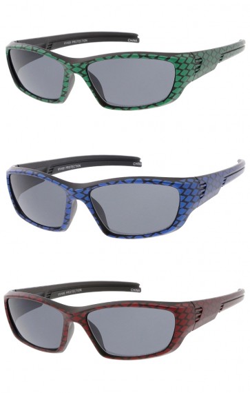 Kids Sports Wrap Rectangular Matte Snake Print Wholesale Sunglasses