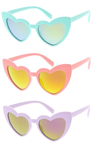Kids Heart Framed Mirror Lens Wholesale Sunglasses