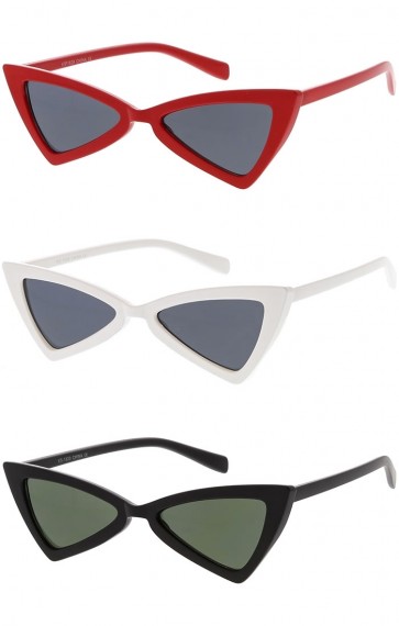 Women's Thin Extreme Cat Eye Sunglasses Neutral Colored Flat Lens Wholesale Sunglasses