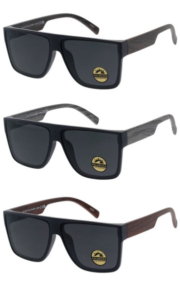 Flat Top Oversized Polarized Faux Wood Arm Square Aviator Wholesale Sunglasses