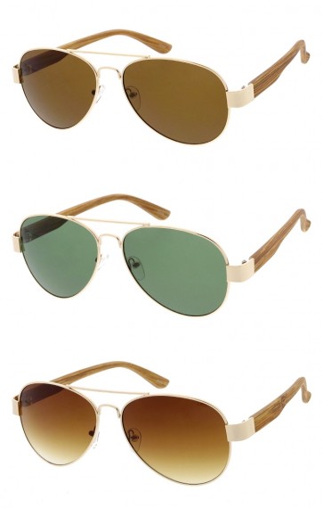 Classic Gold Metal Crossbar Wooden Arms Aviator Wholesale Sunglasses