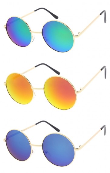 Oversize Metal Round Color Mirrored Lens Wholesale Sunglasses