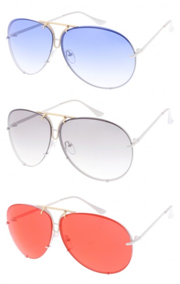 Oversize White Aviator Color Tinted Lens Wholesale Sunglasses