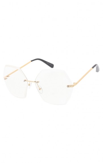 Women's Oversize Rimless Hexagon Clear Lens Wholesale Sunglasses