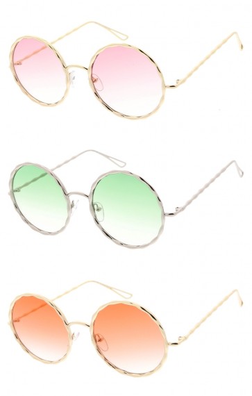 Oversize Textured Round Frame Color Tinted Gradient Lens Wholesale Sunglasses