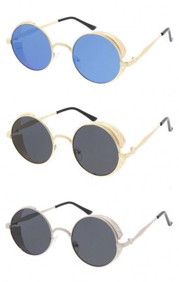 Retro Steampunk Metal Side Cover Round Flat Lens Wholesale Sunglasses