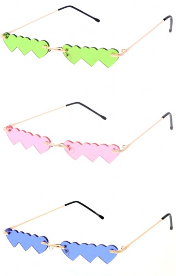 Vibrant Heart Color Tinted Hearts Shape Thin Rimless Wholesale Sunglasses 62mm (Limited Release)
