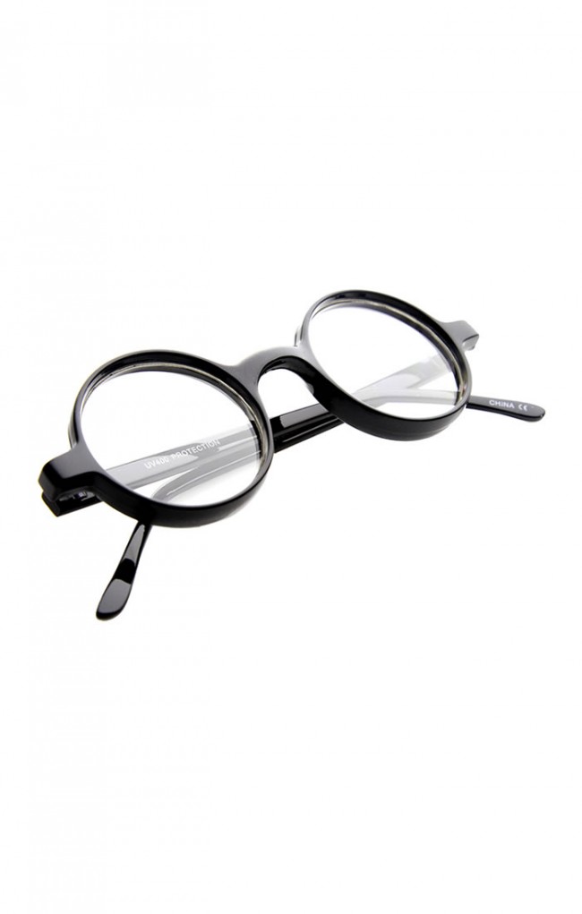 Small Round Circle Plastic Vintage Inspired Clear Lens Glasses