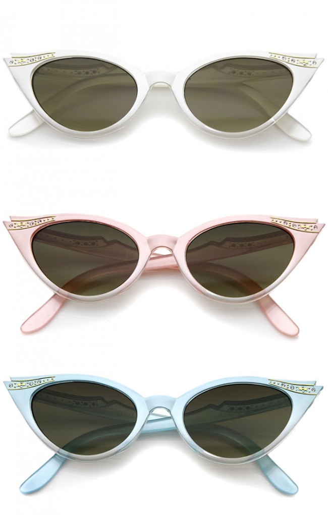 Women's Retro Rhinestone Embellished Cat Eye Sunglasses 51mm