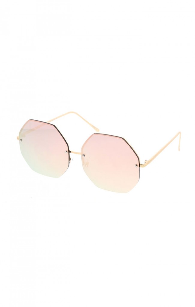 Womens Hexagon Shaped Large Oversized Metal Sunglasses All