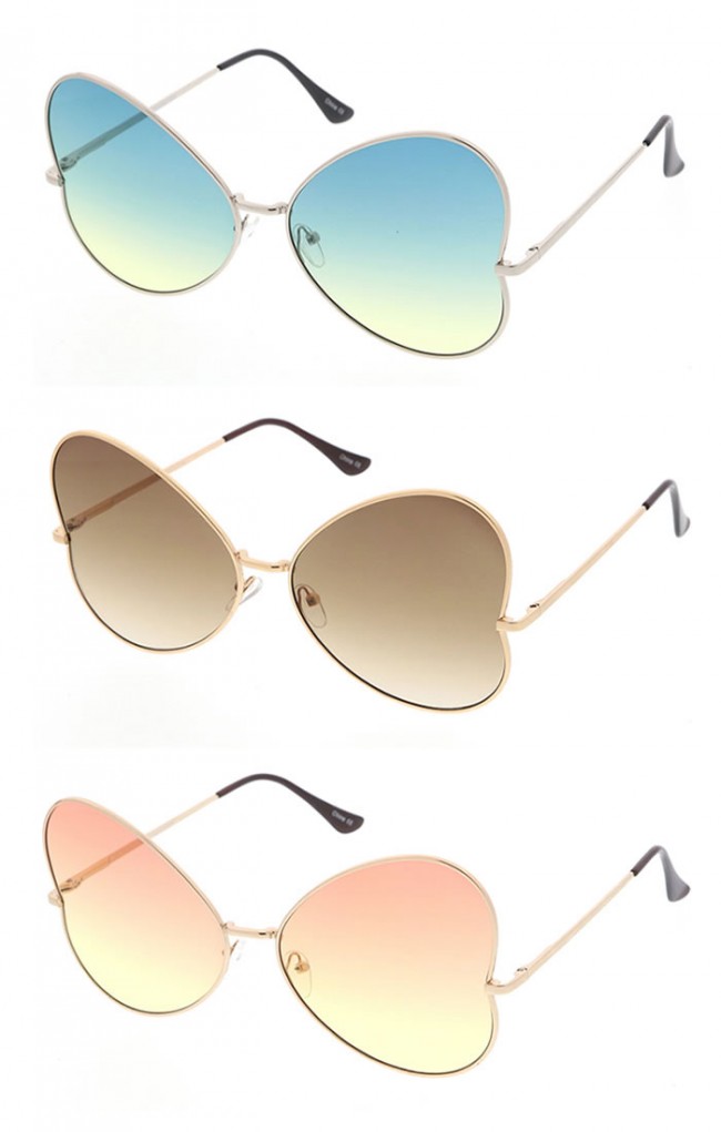 Womens Metal Butterfly Shaped Sunglasses with Ocean Lenses